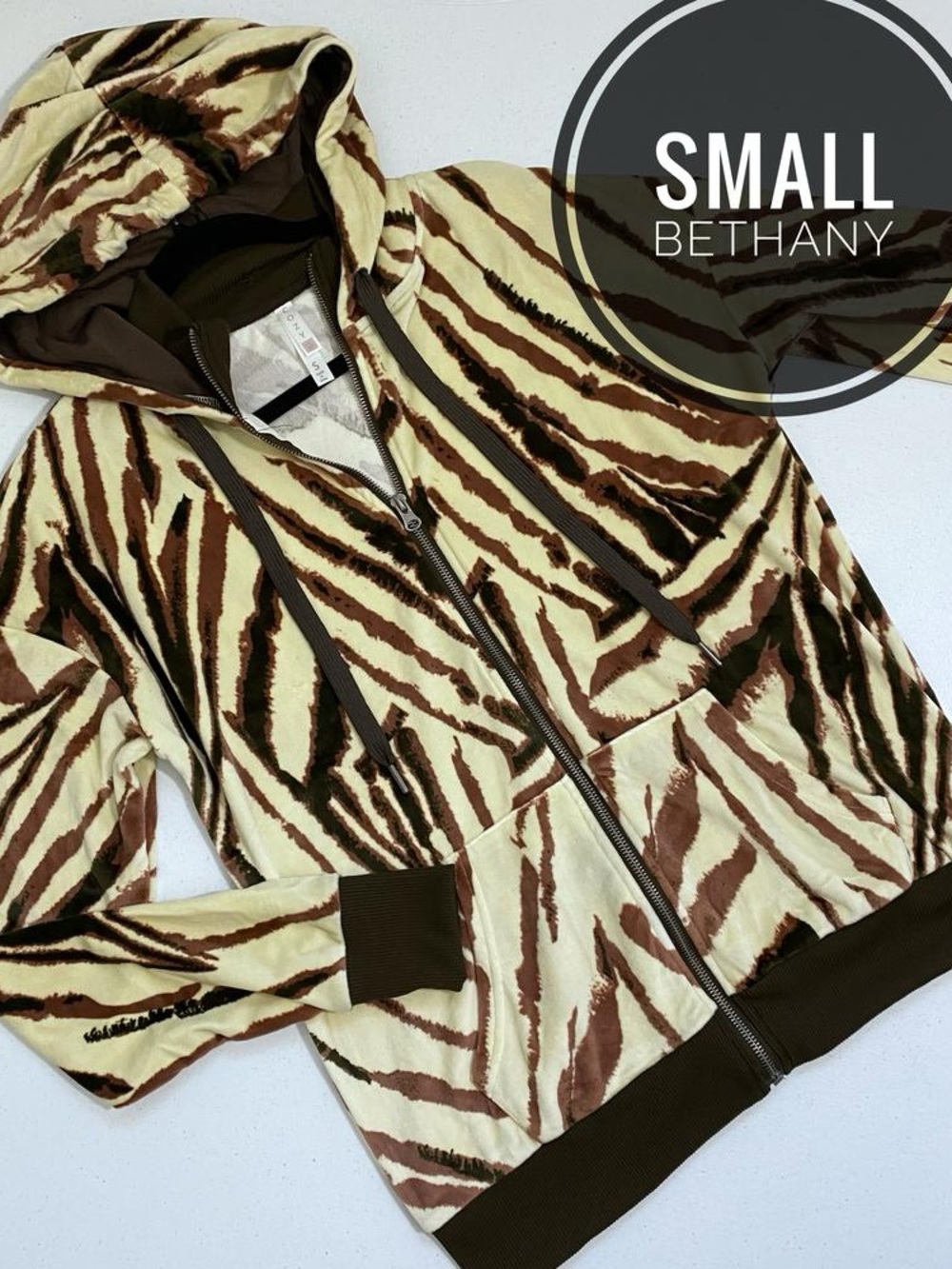 LuLaRoe Women's Brown and Cream Zebra-Print Zip Hoodie